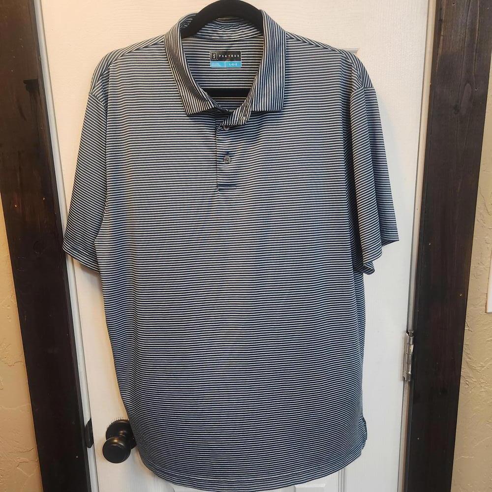 PGA Tour Men's Navy Blue Striped Polo Shirt - Size Large Golfing Summer Vacation